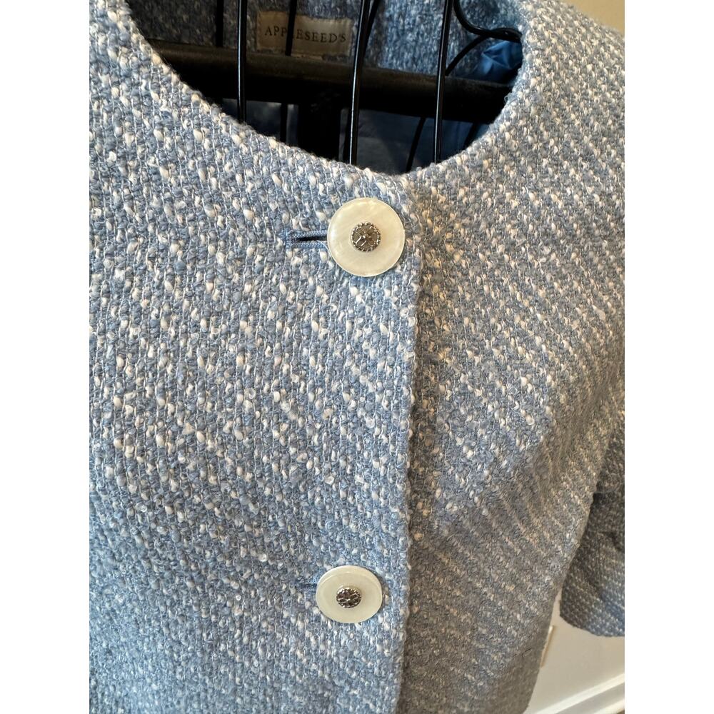 Appleseed’s Blue Textured Tweed Jacket Cropped Career Blazer Size 12 NWT - Picture 4 of 6